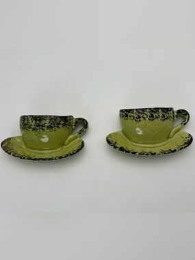 Vintage Olive Green Decorative Ceramic Teacup Wall Pockets